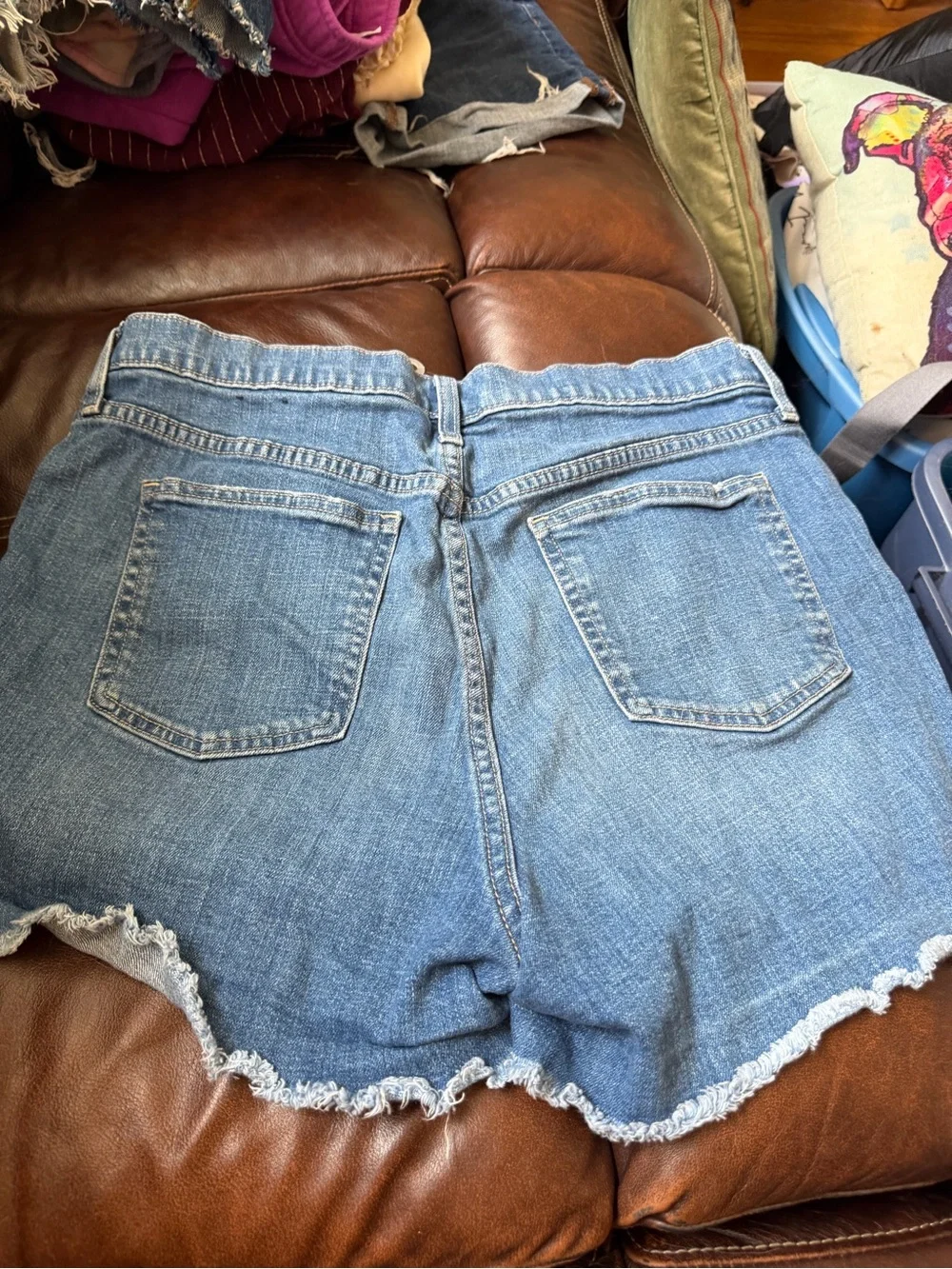 GAP Blue Denim Cutoff Shorts with Red Side Stripes
